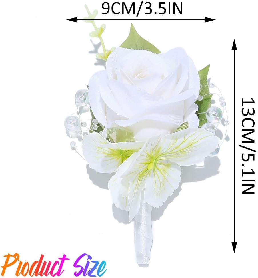 Wedding Flower Boutonniere Groom Rose Buttonholes Prom Suit Decoration for Men (White)