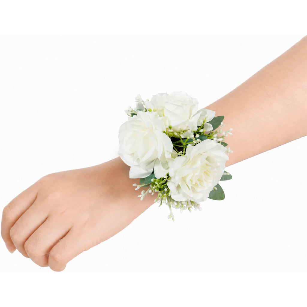 Rinlong 2Pcs White Orchid Wrist Corsage for Wedding, Prom, Homecoming