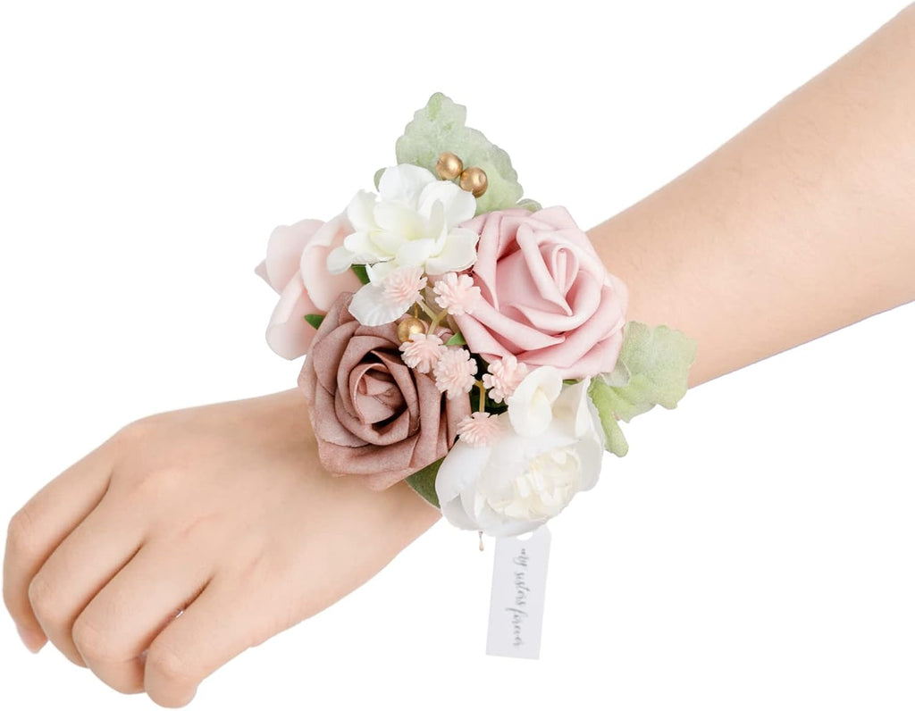 Ling's moment Corsage Wristlet, Wedding Prom Decor, Dusty Rose