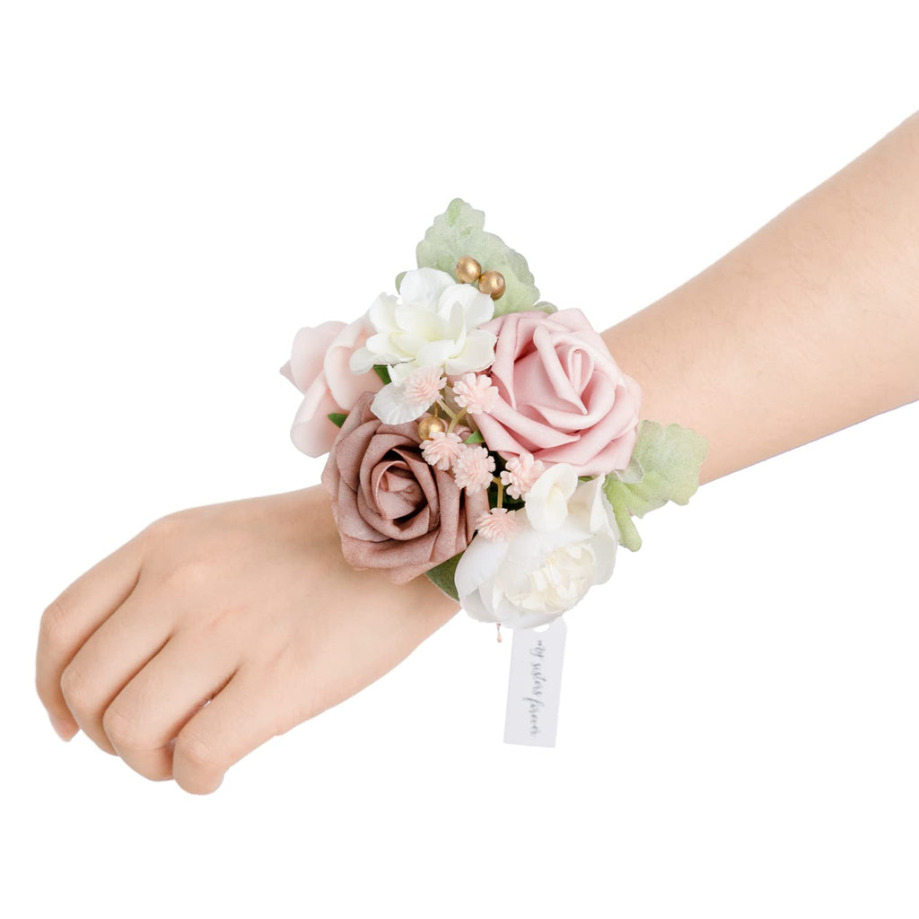 Ling's moment Corsage Wristlet, Prom Wrist Decor, White Ivory, 2pcs