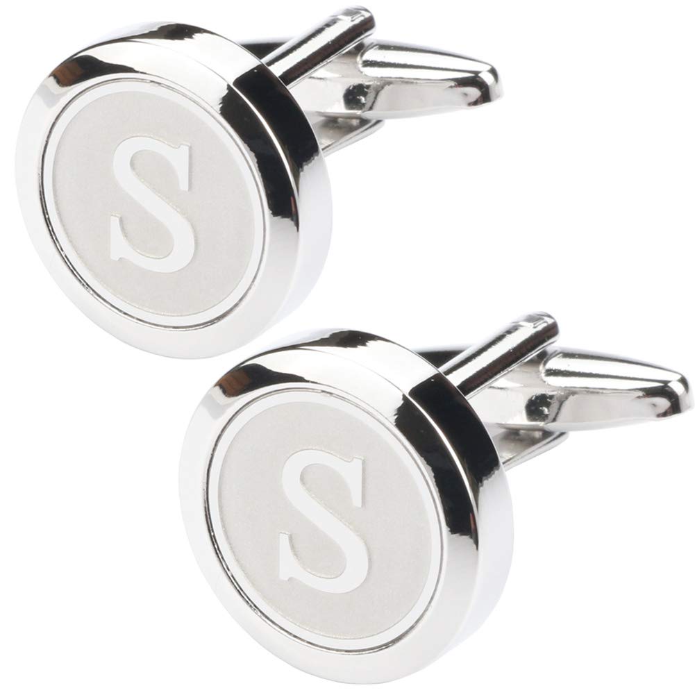 Mens Classic Stainless Steel Initial Cufflinks 26 Alphabet Initial Letter Cufflinks Business Wedding Shirts A-Z
