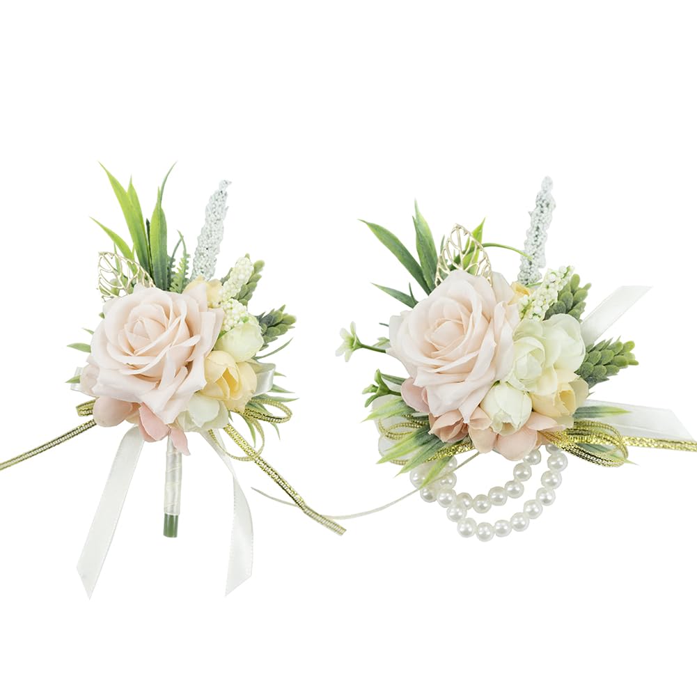 2Pcs Blue Wrist Corsage and Boutonniere Set for Prom Wedding
