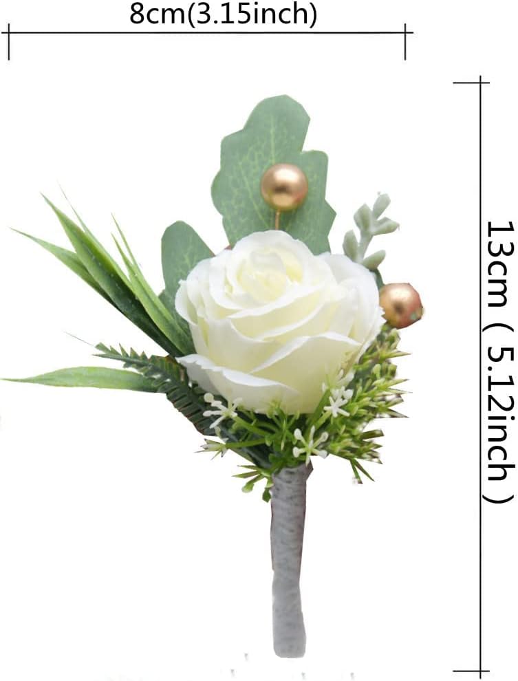 2pcs Boutonniere for Men Wedding, Groom Groomsman Artificial White Rose Flowers with pins for Wedding Anniversary Celebration,Prom,Party,Home Decoration.