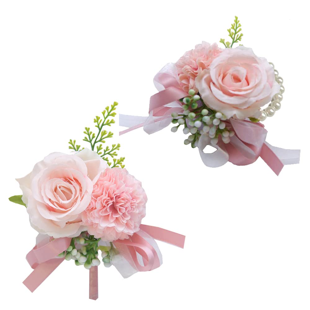 Wrist Corsage and Boutonniere Set for Bride Groom Bridesmaids Groomsmen Wedding Homecoming Flowers Prom Suit Accessories, Rose Boutonniere and Corsage Wristlet Flower
