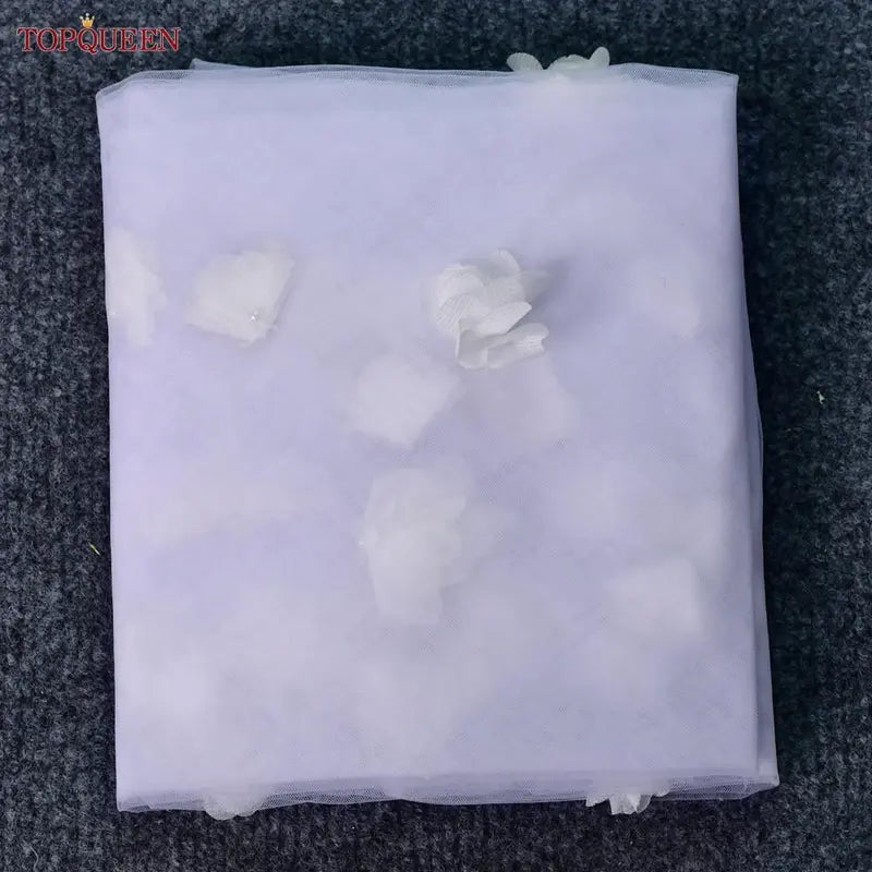 TOPQUEEN V20s 3D Flowers Wedding Veil Luxurious Bridal Veils Wedding Long Veu Bride 5 Meters Cathedral Drop Veil Pure White VEIL