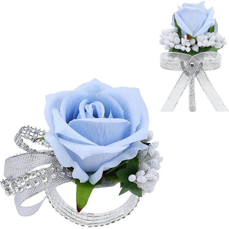 2Pcs Light Purple Rose Corsage and Boutonniere Set, Artificial Wrist Corsage Wristlet Bracelets, Men Boutonniere for Wedding Anniversary Party Homecoming Flowers Accessories Prom Decor