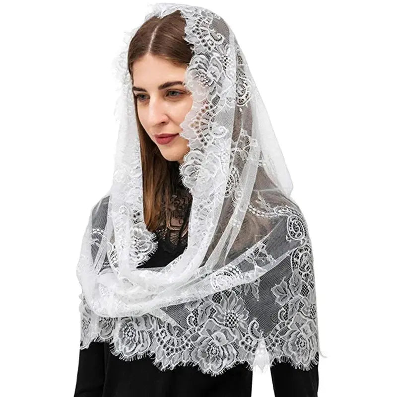 Black Lace Mantilla Veil for Church Spanish Style Lace Head Scarf White Black Short Veil for Bride Accessories