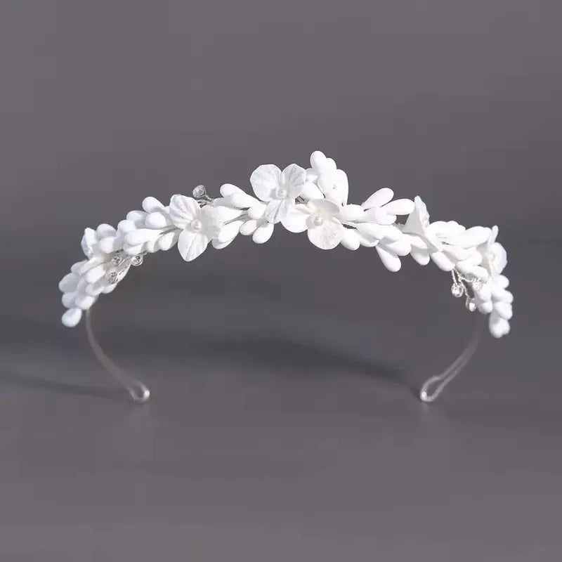 SLBRIDAL Handmade Ins Style Luxury Rhinestone Crystal Porcelain Flower Bridal Tiara Wedding Bridesmaids Crown Women Hair Jewelry