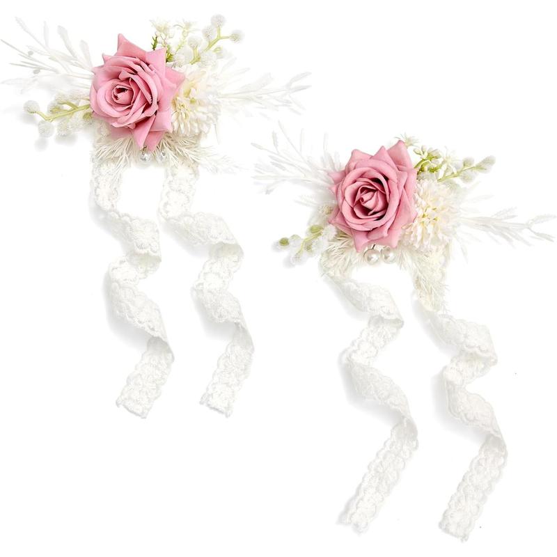 White Rose Corsage and Boutonniere Set, Boutonniere for Men and Wrist Corsage Wristlet Prom Homecoming Wedding Flowers Accessories Party Suit Decorations