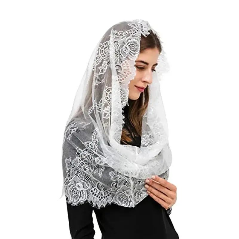 Black Lace Mantilla Veil for Church Spanish Style Lace Head Scarf White Black Short Veil for Bride Accessories