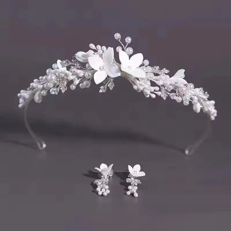 SLBRIDAL Handmade Ins Style Luxury Rhinestone Crystal Porcelain Flower Bridal Tiara Wedding Bridesmaids Crown Women Hair Jewelry