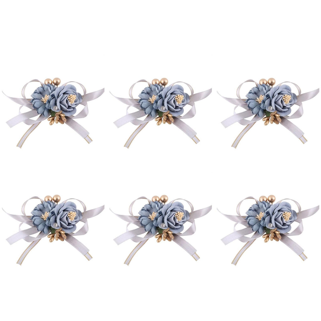 Wrist Corsages Set of 6 for Wedding Bridal Bride Bridesmaid Artificial Hand Flower Corsage Wristlet Band Homecoming Graduation Prom Party Ivory and Pink