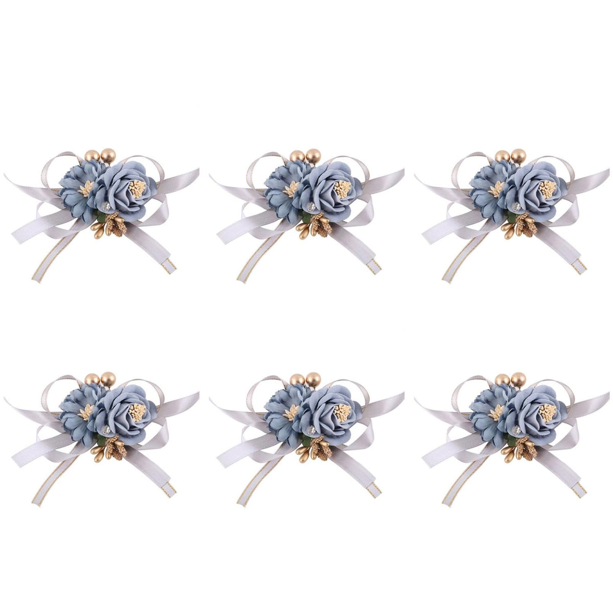 Wrist Corsages Set of 6 for Wedding Bridal Bride Bridesmaid Artificial Hand Flower Corsage Wristlet Band Homecoming Graduation Prom Party Ivory and Pink