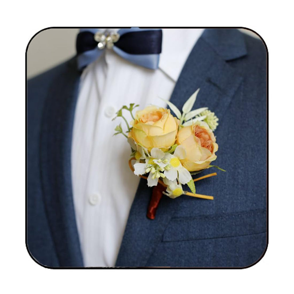 Wedding Rose Boutonniere Groom Flower Buttonholes Prom Suit Decoration for Men (White)