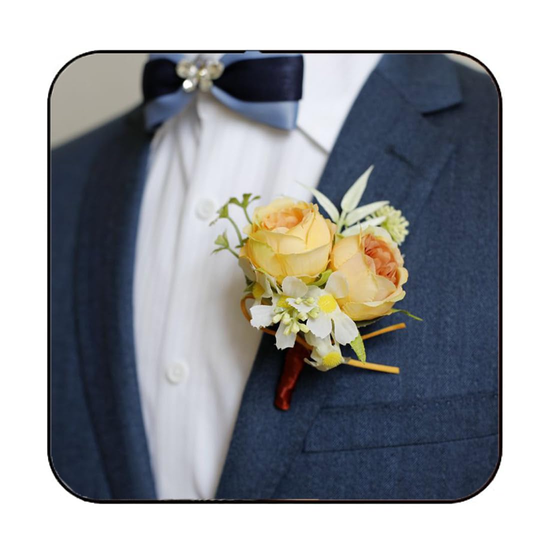 Wedding Rose Boutonniere Groom Flower Buttonholes Prom Suit Decoration for Men (White)