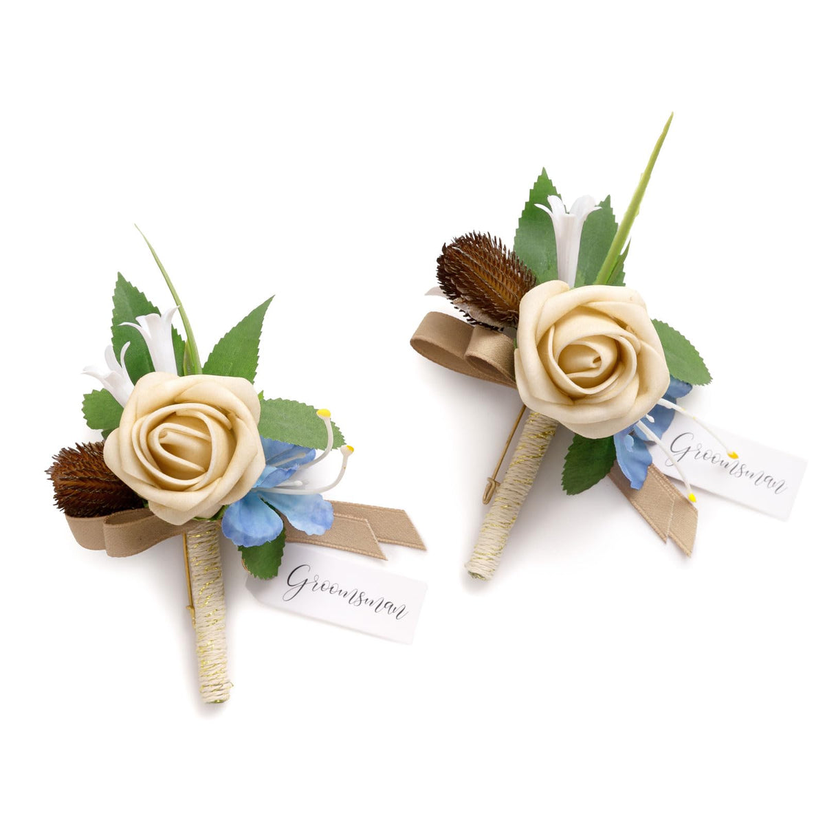 Ling's moment Boutonniere for Men, 2pcs, White Ivory