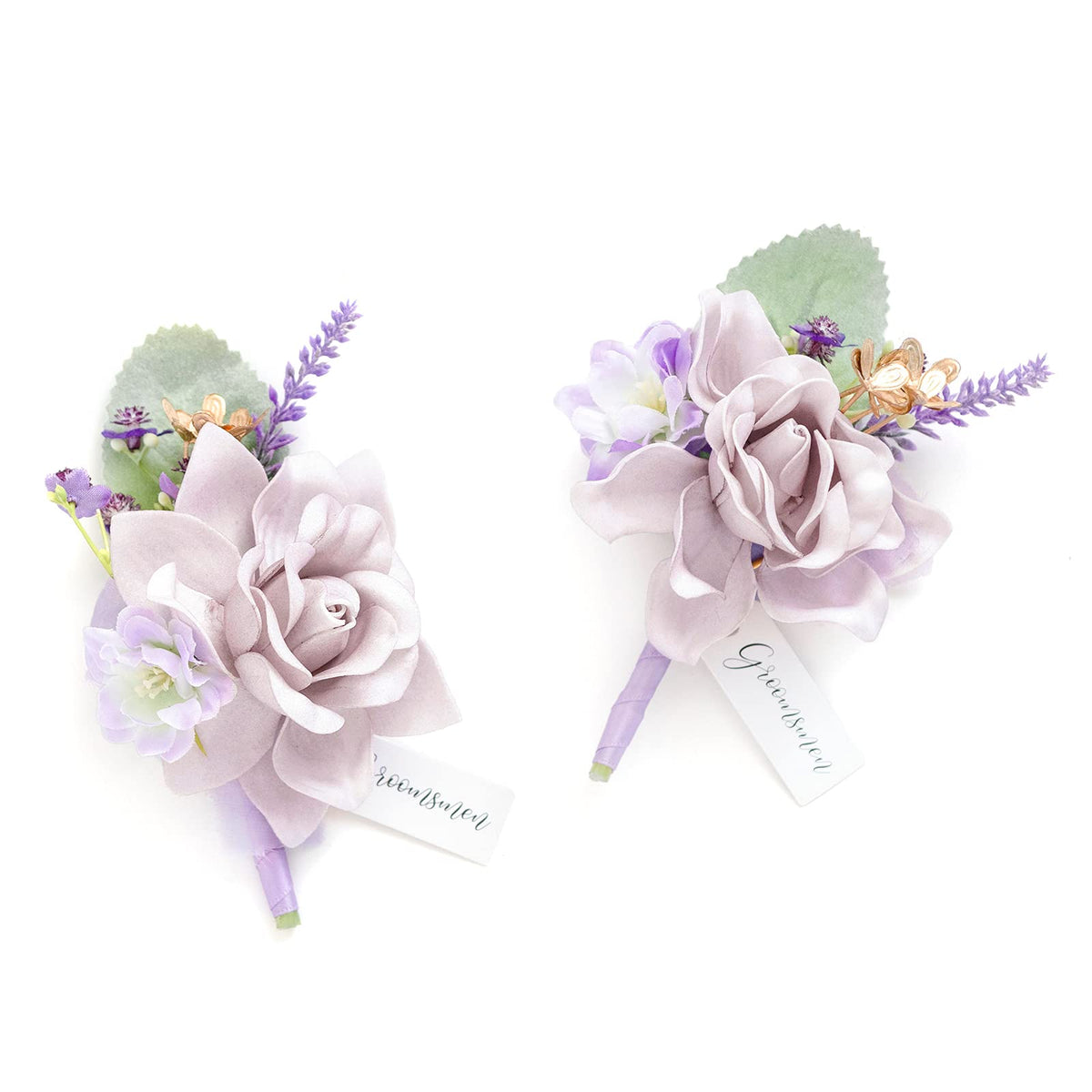 Ling's moment Boutonniere for Men, 2pcs, White Ivory