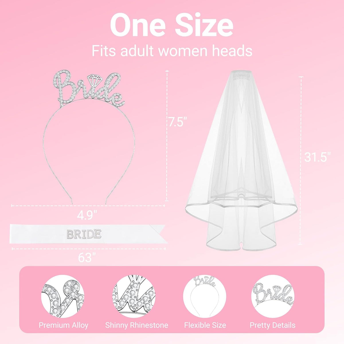 3Pcs Bride to Be Headband with Sash and Veil for Bachelorette Party