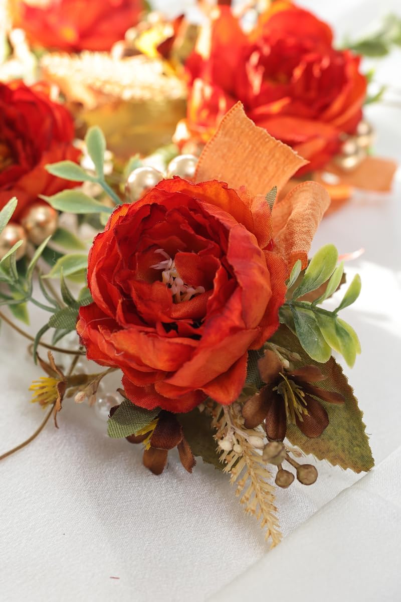 Autumn Caramel Orange Wedding Corsage Set, 6 Pieces, Groom's Boutonniere, Best Man's, Guest Corsages