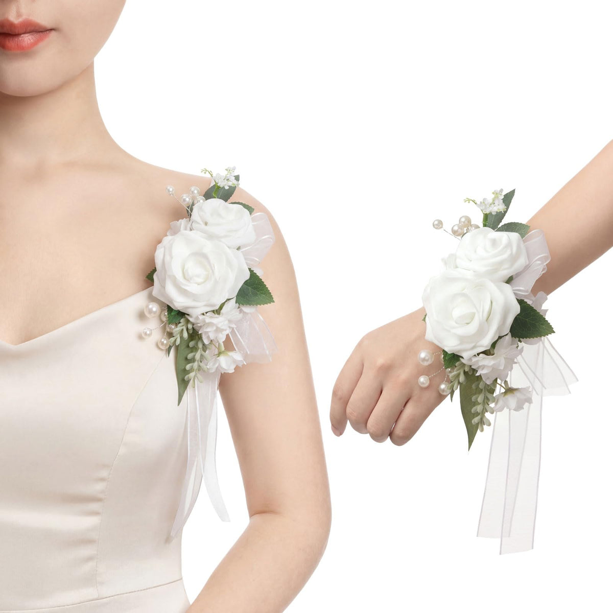 Ling's moment 2pcs Prom Wrist/Shoulder Corsage, Fall Terracotta
