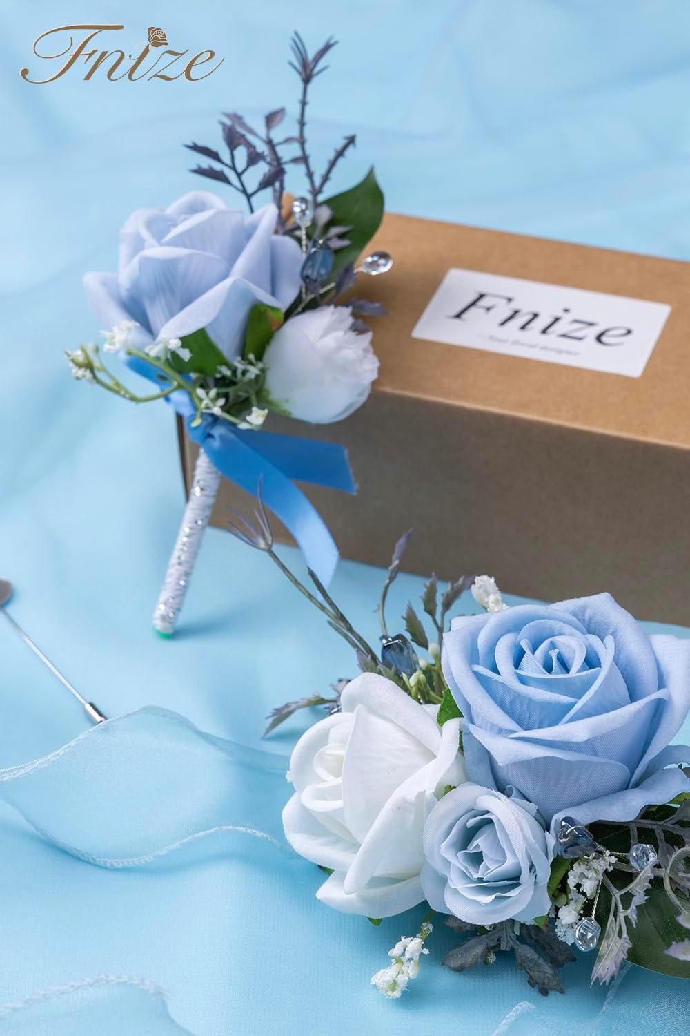 Fnize Blue Corsage and Boutonniere Set for Prom Homecoming Wedding Flower