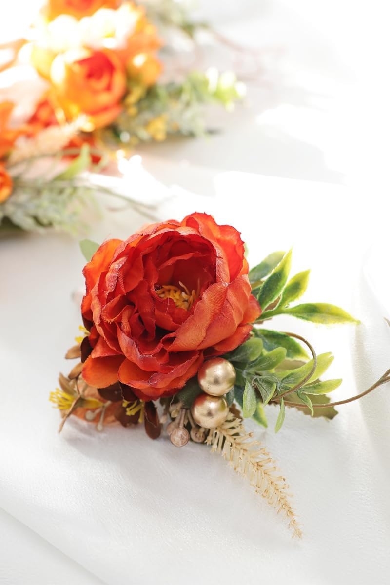Autumn Caramel Orange Wedding Corsage Set, 6 Pieces, Groom's Boutonniere, Best Man's, Guest Corsages