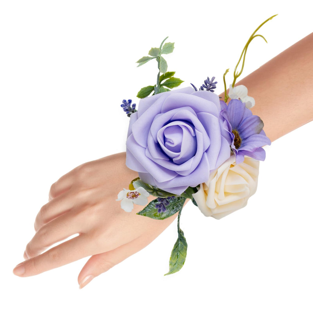 Set of 2 Wrist Corsage Wristlet for Wedding Bridesmaid Mother Grandmother for Bridal Shower Wedding Artificial Roses Flower Prom (Dusty Blue)