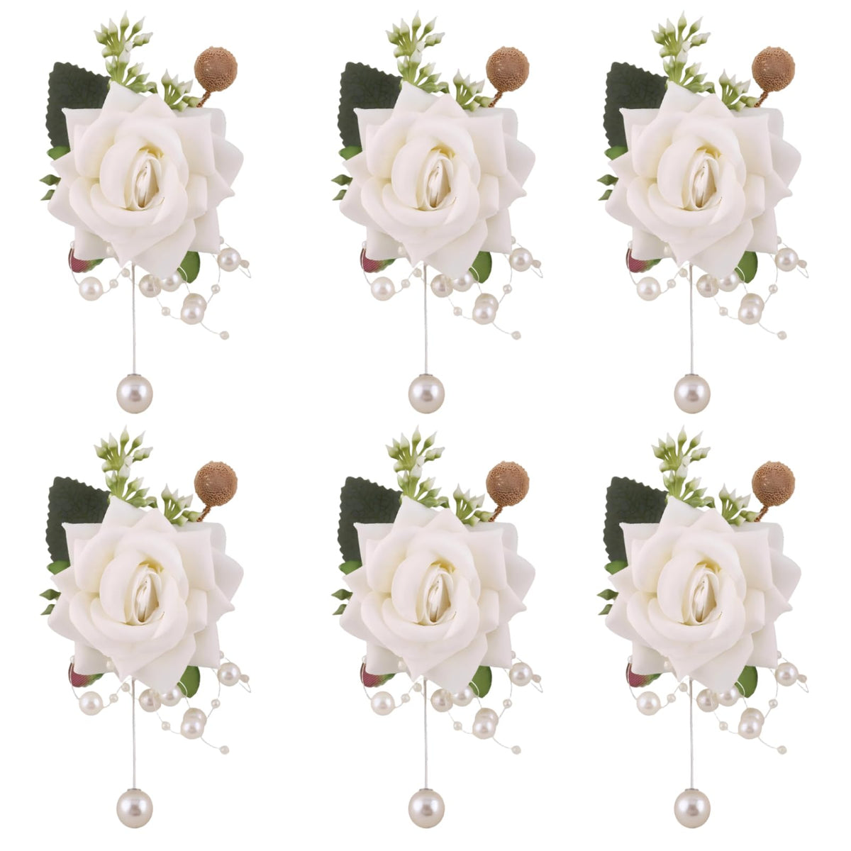 Wrist Corsages Set of 6 for Wedding Bridal Bride Bridesmaid Artificial Hand Flower Corsage Wristlet Band Homecoming Graduation Prom Party Ivory and Pink