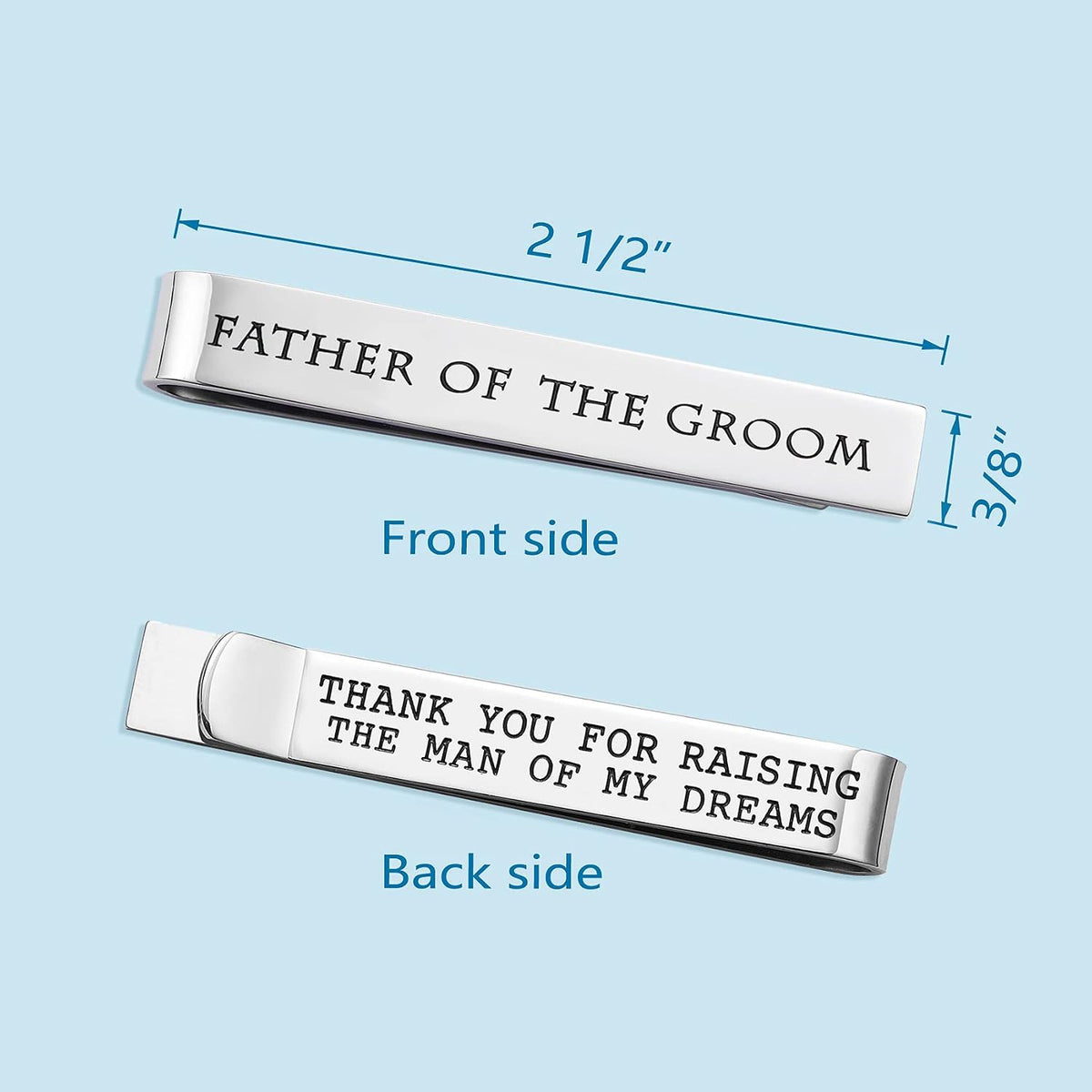 Father of the Bride and Groom Gifts - Wedding Tie Clips for Groomsmen From the Bride - Stainless Steel Tie Bars