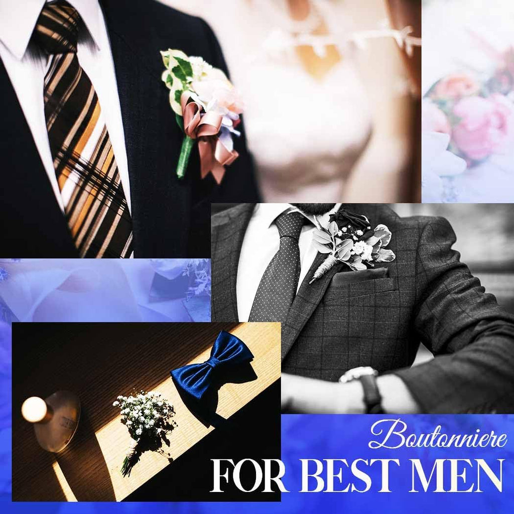 Bride Wedding Rose Boutonniere Groom Flower Buttonholes Prom Suit Decoration for Men and Groomsmans (Red)