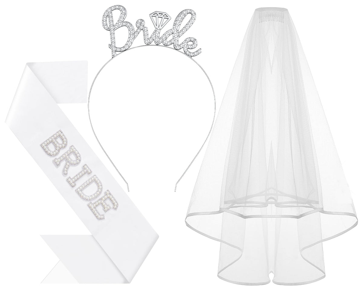 3Pcs Bride to Be Headband with Sash and Veil for Bachelorette Party