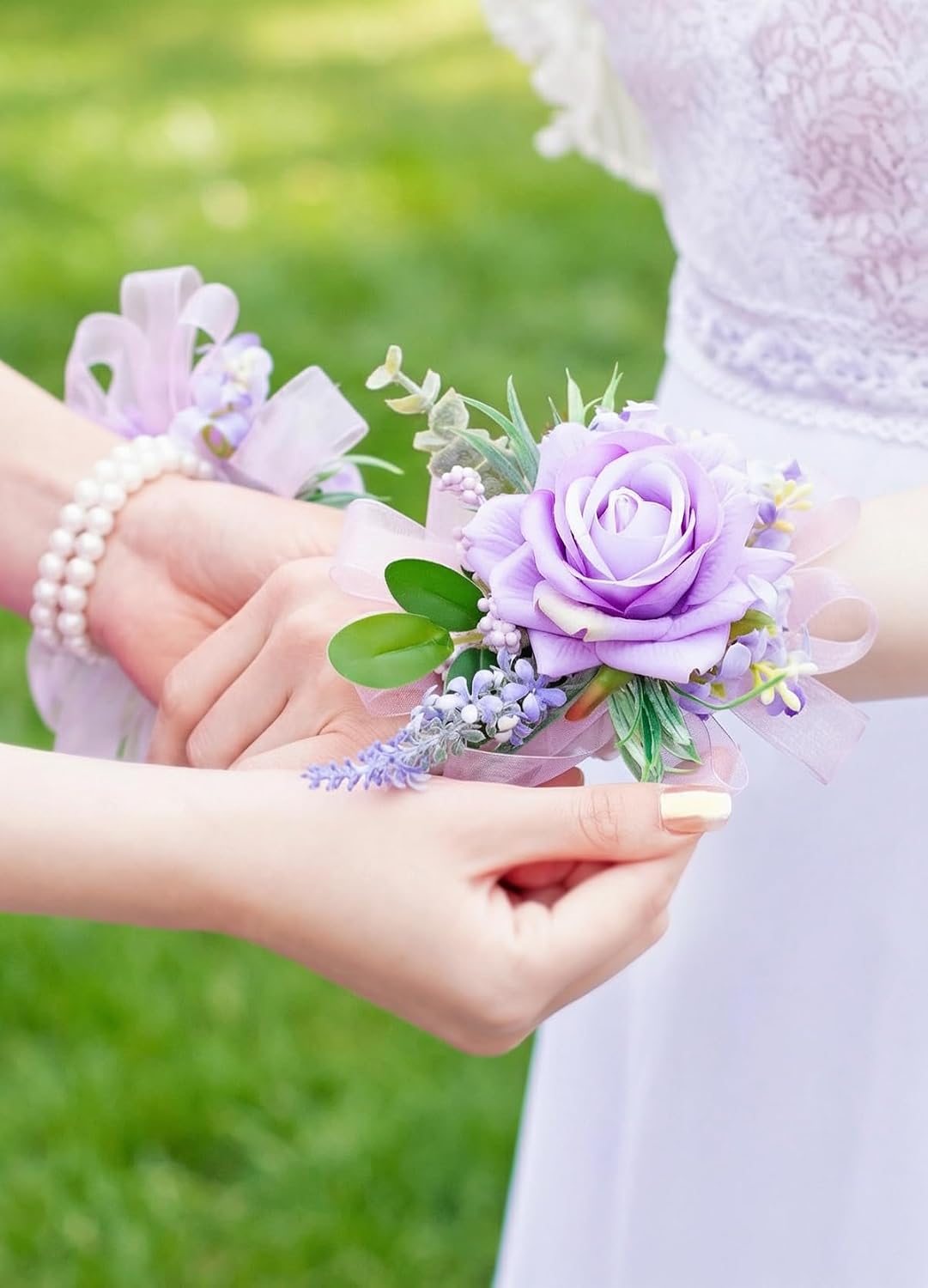 Purple Corsage and Boutonniere Set Girl Prom Corsage Wristlet