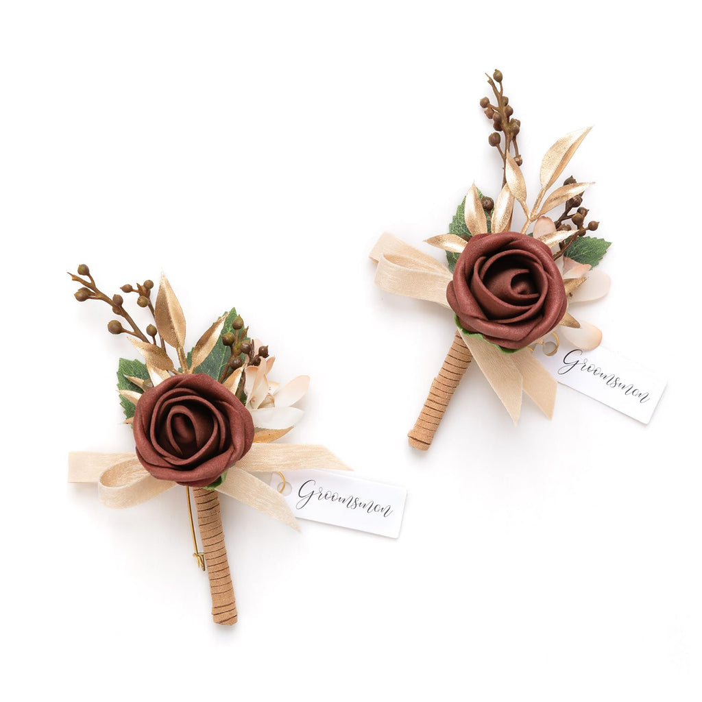 Ling's moment Boutonniere for Men, 2pcs, White Ivory