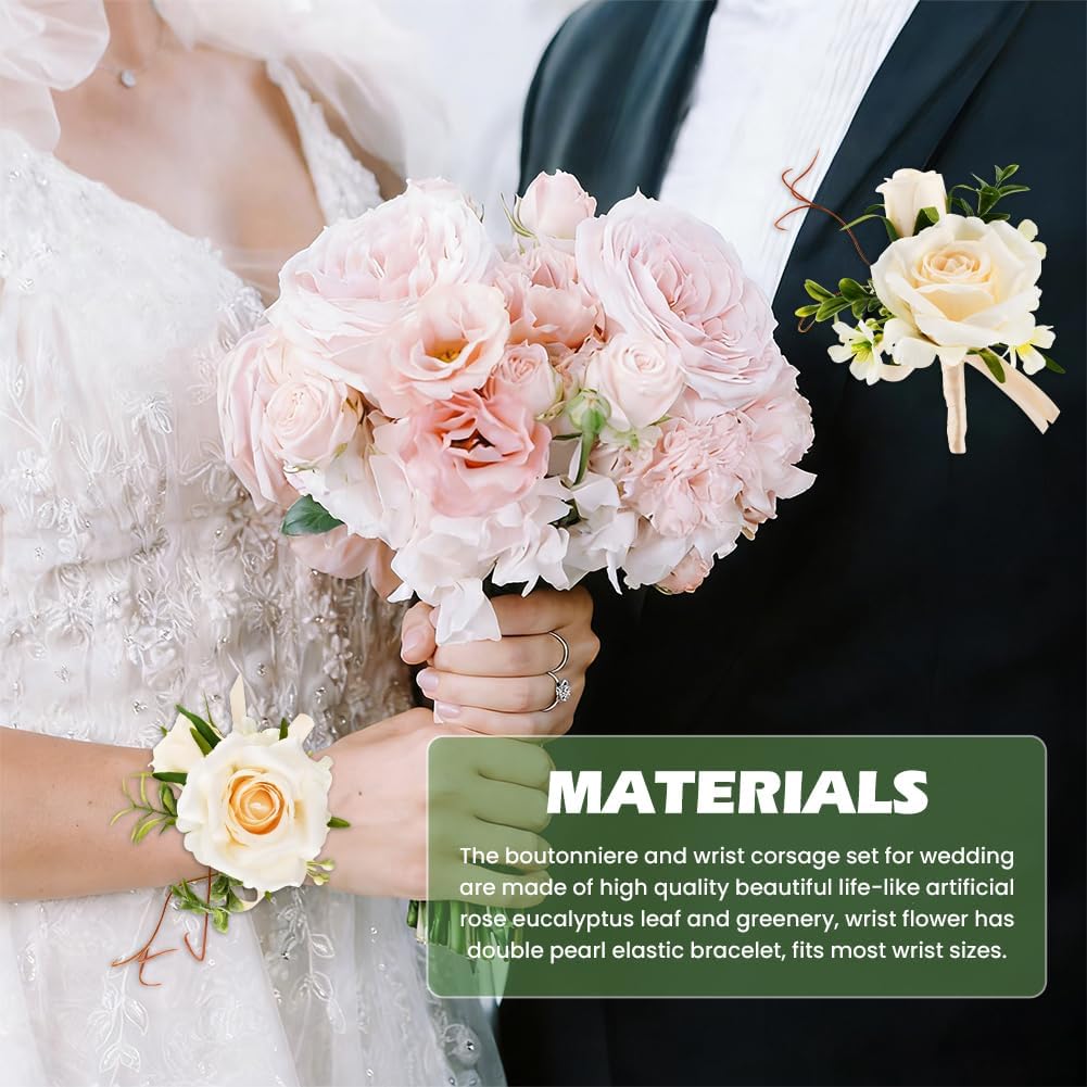 Wrist Corsage and Boutonniere Set for Wedding, Prom Suit Accessories