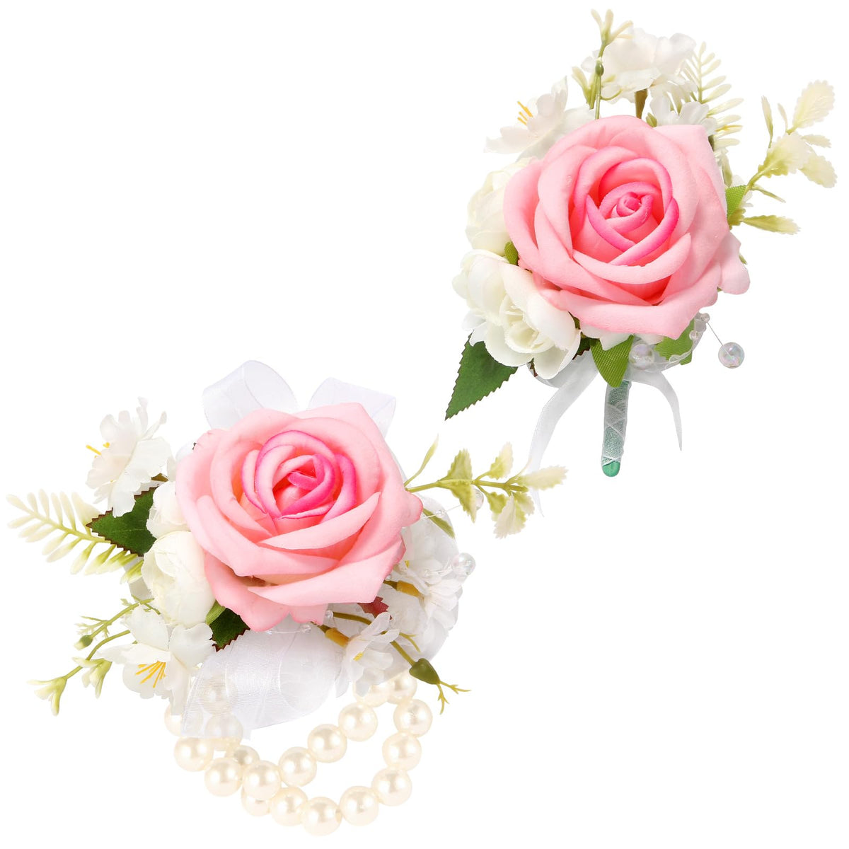 Boutonniere & Wrist Corsage Set for Wedding Prom, Pink Rose