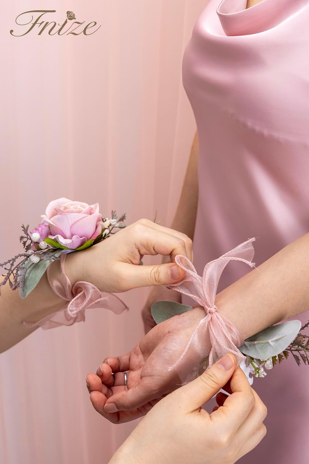 Fnize Pink Corsage and Boutonniere Set for Prom Homecoming Wedding Flower