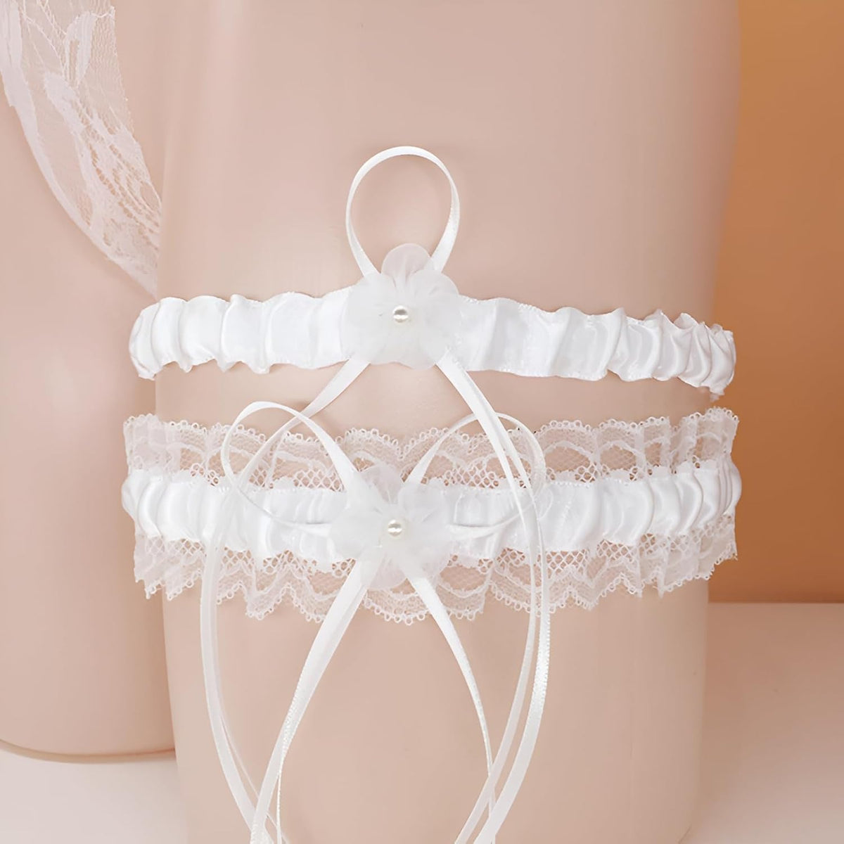 Lace Wedding Garters for Bride Pearl Stretch Prom Garter, Women Wedding Bridal Legs Garter Set
