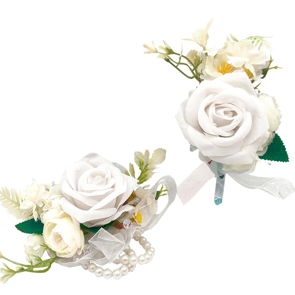 Boutonniere & Wrist Corsage Set for Wedding Prom, Pink Rose