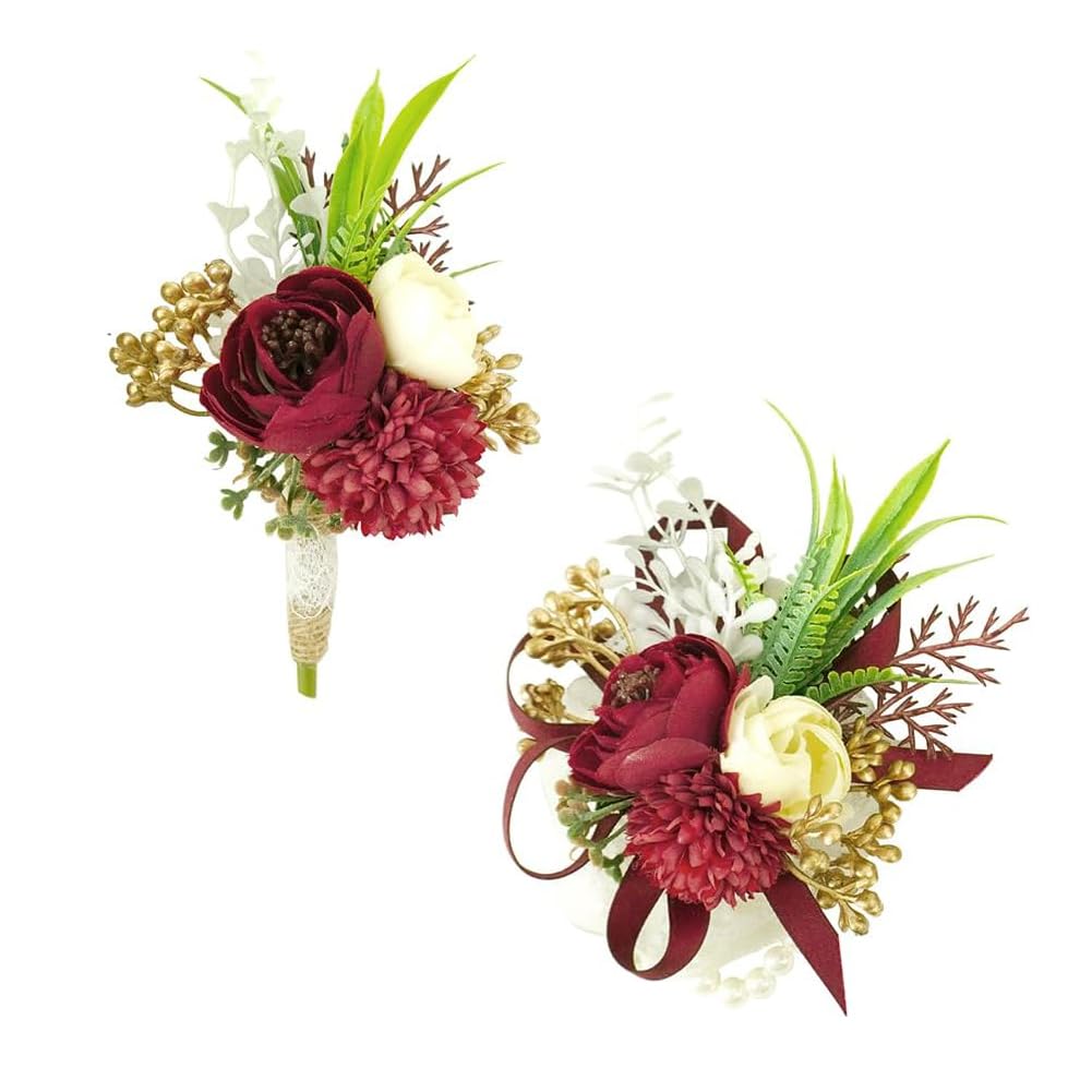 Ansofi Terracotta Corsage and Boutonniere Set Artificial Rose Flower