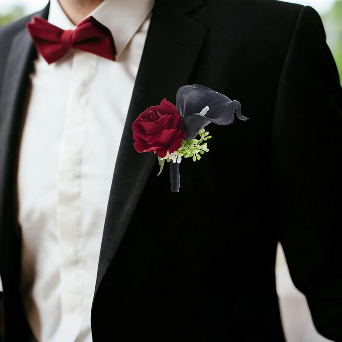 Red Rose Wrist Corsage Wristlet Band Bracelet and Boutonniere Set for Men Women Red Wedding Flower Prom Suit Accessories