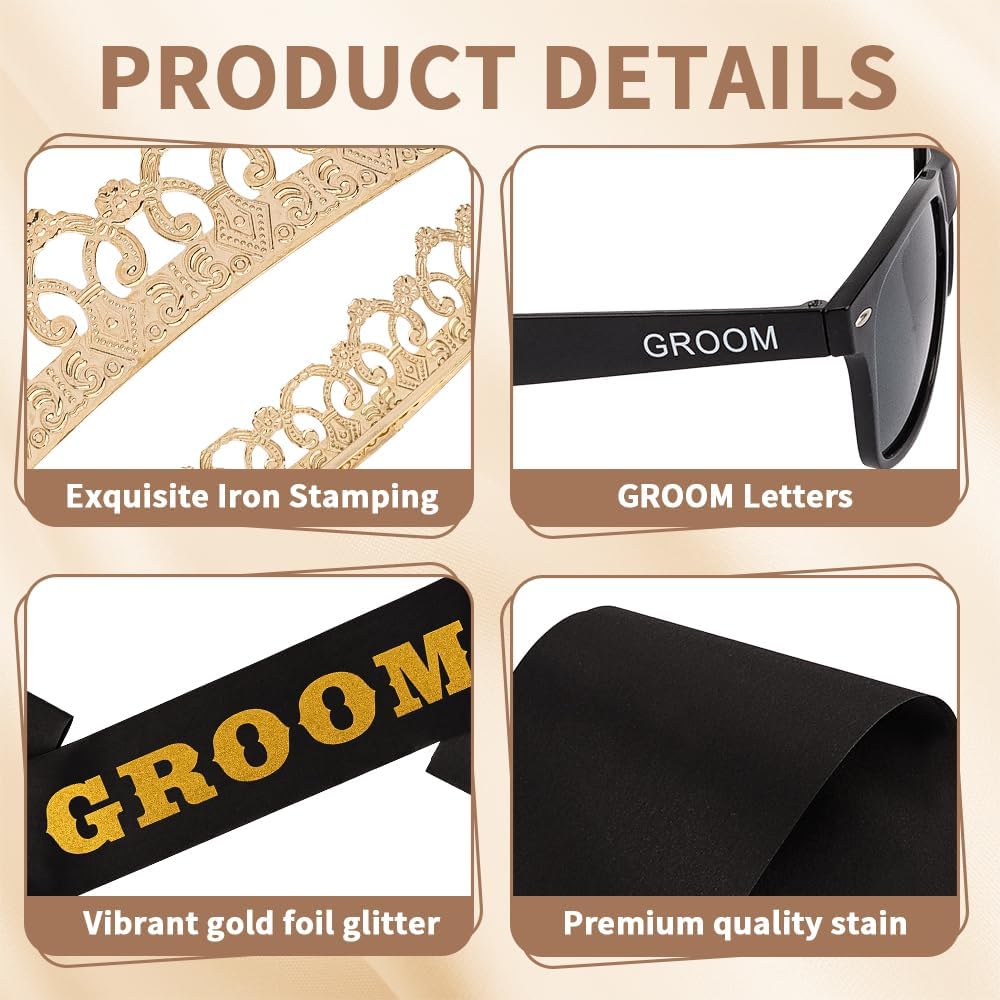 Bachelor Party Decorations Accessories Groom Crown Sunglasses Sash for Bachelor Wedding Party Decorations Gifts Favors