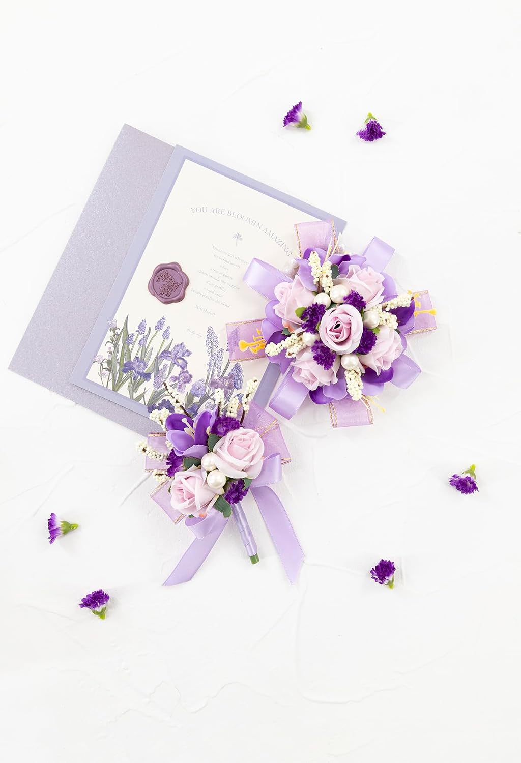Purple Lilac Corsage and Boutonniere Set Prom Wrist Corsage Flower