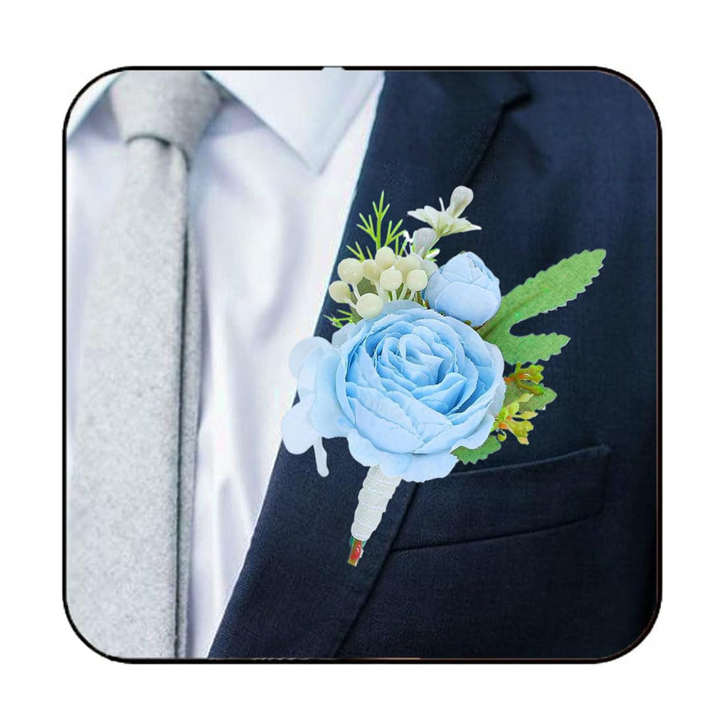 Bride Wedding Rose Boutonniere Groom Flower Buttonholes Prom Suit Decoration for Men and Groomsmans (Red)