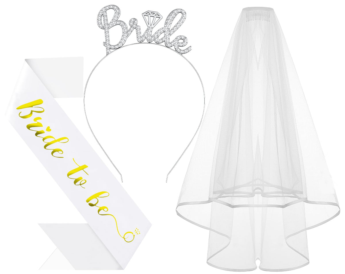 3Pcs Bride to Be Headband with Sash and Veil for Bachelorette Party