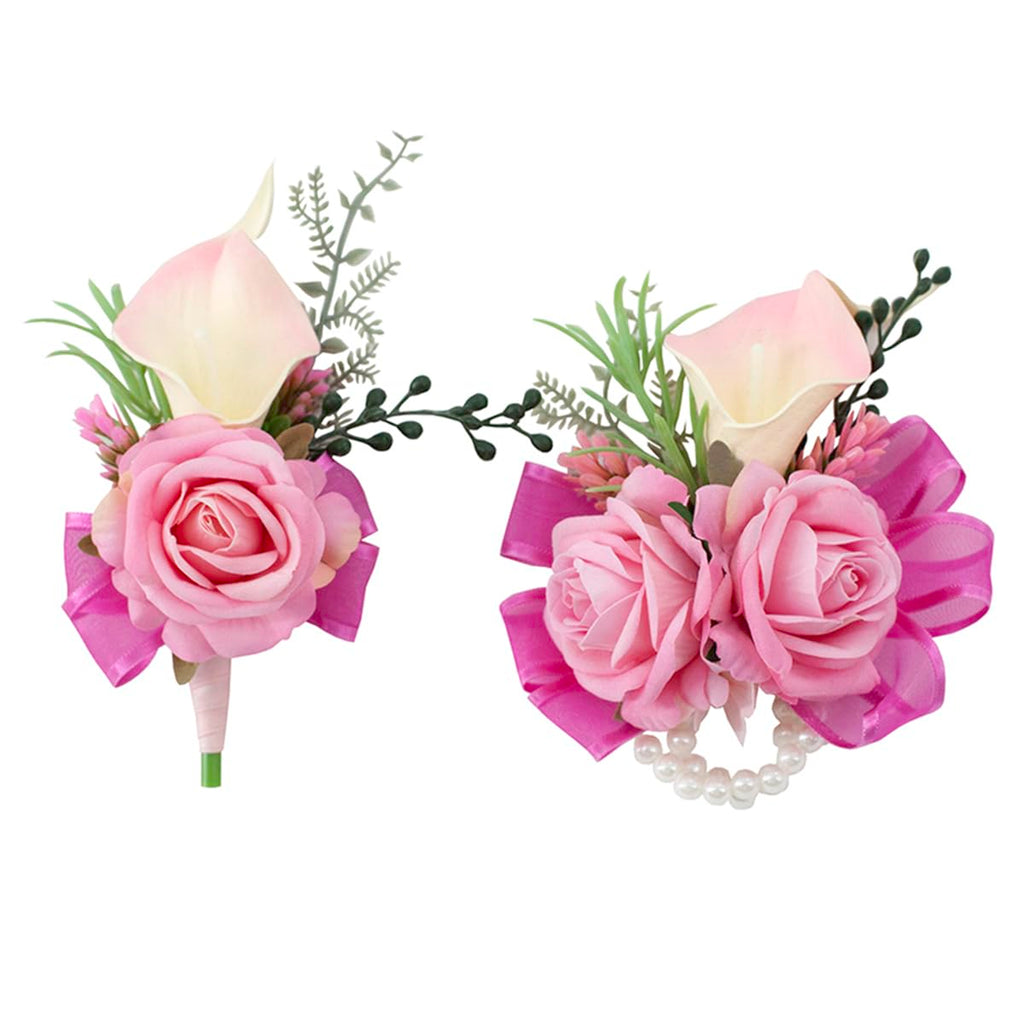 Black Burgundy Corsage and Boutonniere Set for Wedding Prom