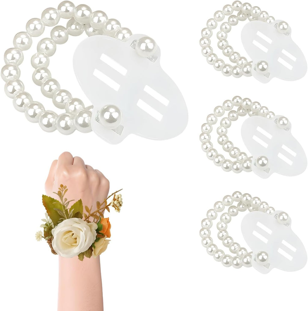 Corsage Wristlet,Elastic Double-Strand Pearl Corsage Wristlet Band for Women,Wrist Corsage Bracelets for Wedding Party Decorations,Graduation Party,DIY Handmade Flower Supplies