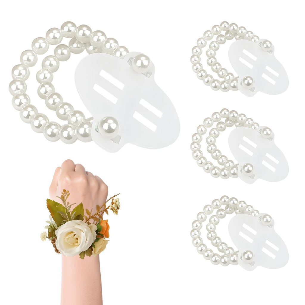 Corsage Wristlet,Elastic Double-Strand Pearl Corsage Wristlet Band for Women,Wrist Corsage Bracelets for Wedding Party Decorations,Graduation Party,DIY Handmade Flower Supplies