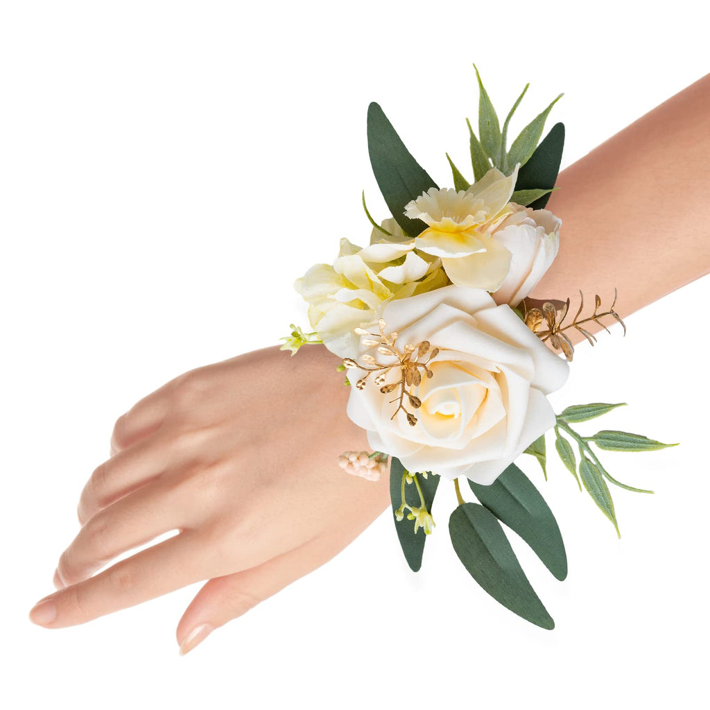 Set of 2 Wrist Corsage Wristlet for Wedding Bridesmaid Mother Grandmother for Bridal Shower Wedding Artificial Roses Flower Prom (Dusty Blue)
