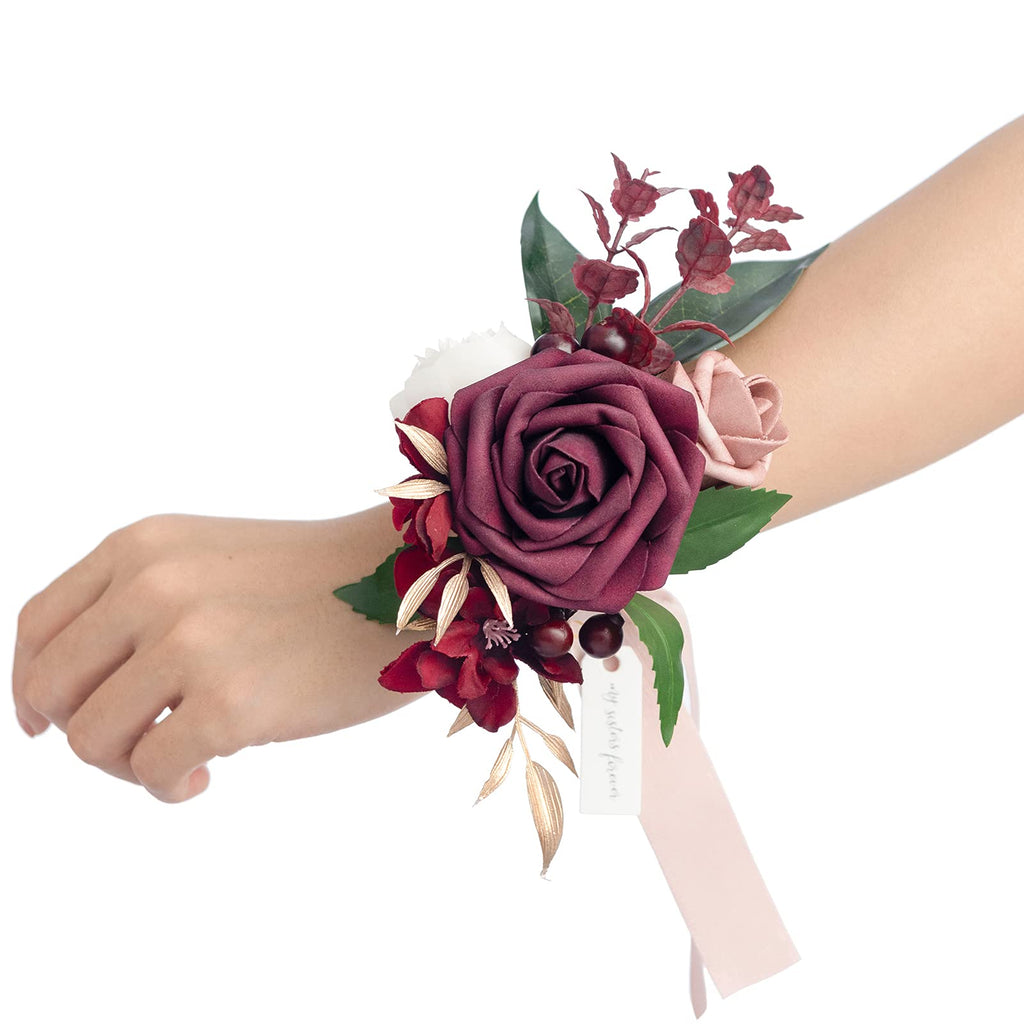 Ling's moment Corsage Wristlet, Prom Wrist Decor, White Ivory, 2pcs