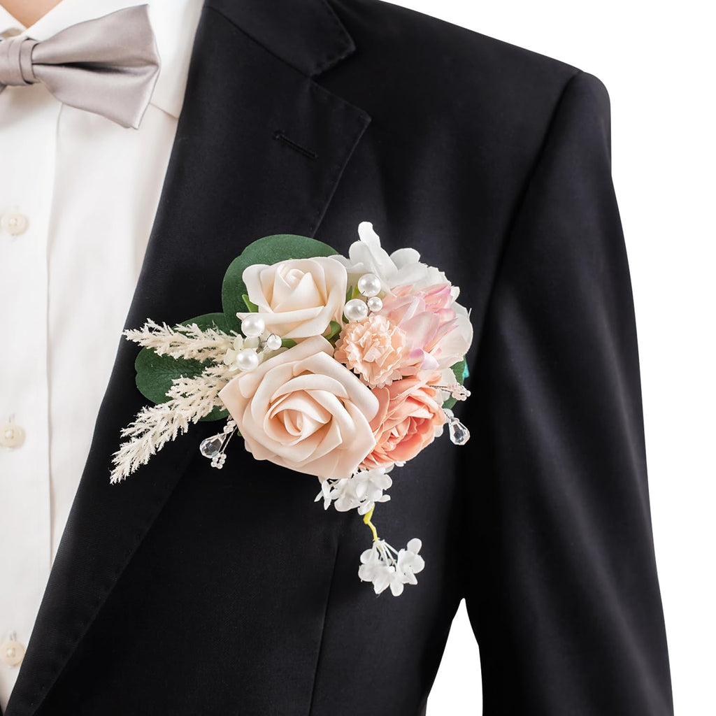 TINGE TIME Luxury Groom Boutonniere for Wedding, 1 PCS Pocket Boutonniere for Men Wedding, Prom, Homecoming, Anniversary, Graduation, Christmas Dinner (Terracotta)